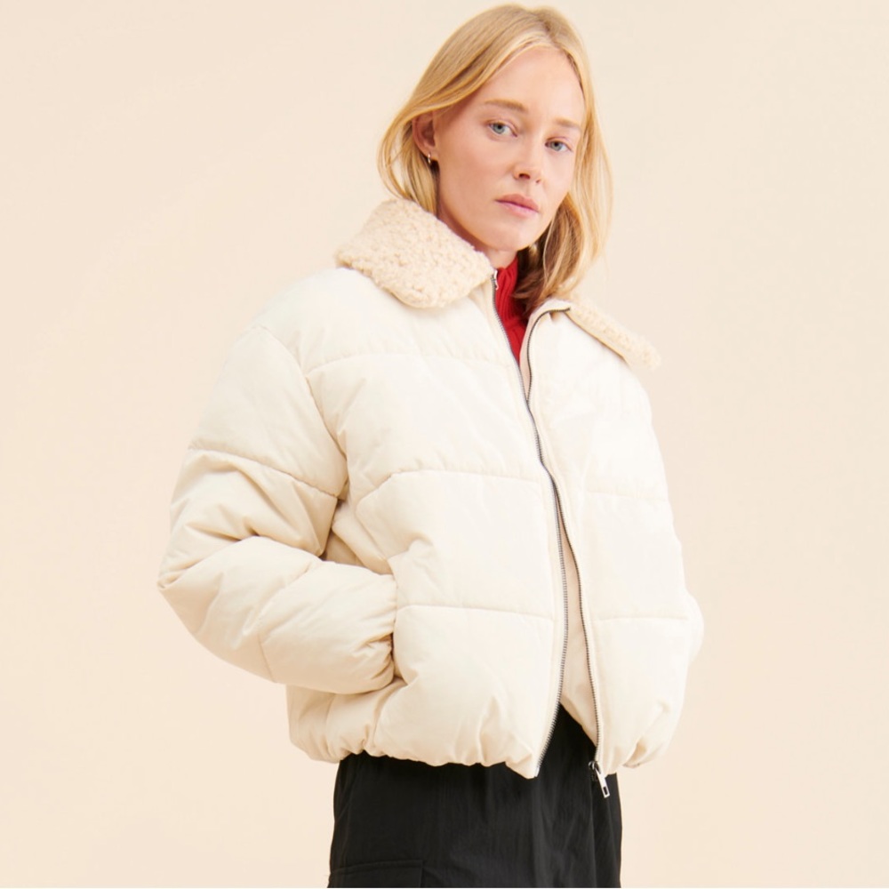Duckie faux shearling collar puffer jacket size small worn once - Picture 2 of 3